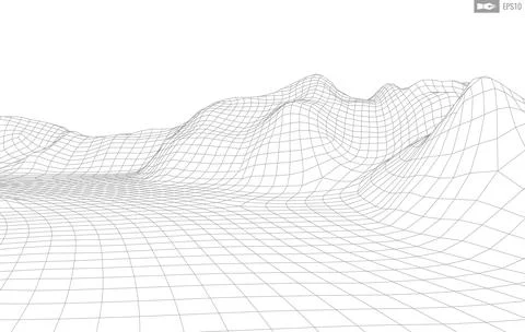 Wireframe landscape on white background. Abstract geometric vector technology Illustrazione stock