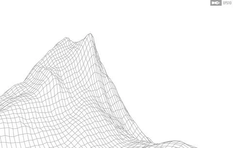 Wireframe landscape on white background. Abstract geometric vector technology Stock Illustration