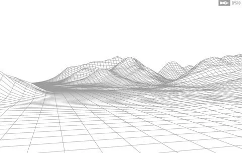 Wireframe landscape on white background. Abstract geometric vector technology Stock Illustration