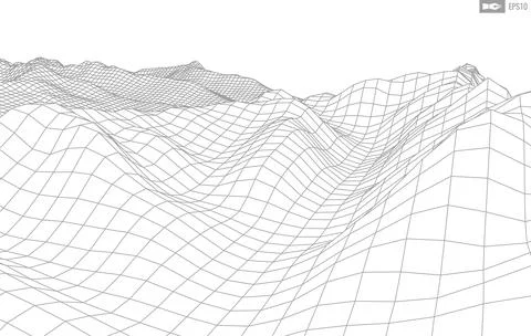 Wireframe landscape on white background. Abstract geometric vector technology Иллюстрация