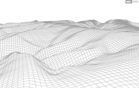 Wireframe landscape on white background. Abstract geometric vector technology Иллюстрация
