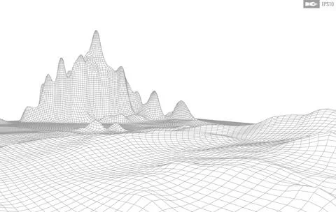 Wireframe landscape on white background. Abstract geometric vector technology Stock-Illustration