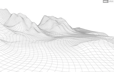 Wireframe landscape on white background. Abstract geometric vector technology Stock Illustration
