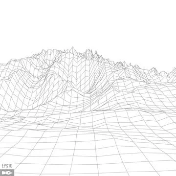 Wireframe landscape on white background. Abstract geometric vector technology Stock Illustration