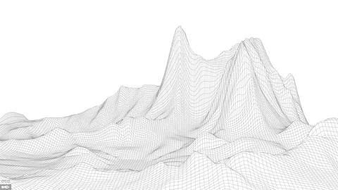 Wireframe landscape on white background. Abstract geometric vector technology Stock-Illustration