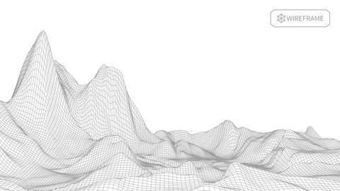 Wireframe landscape on white background. Abstract geometric vector technology Stock-Illustration