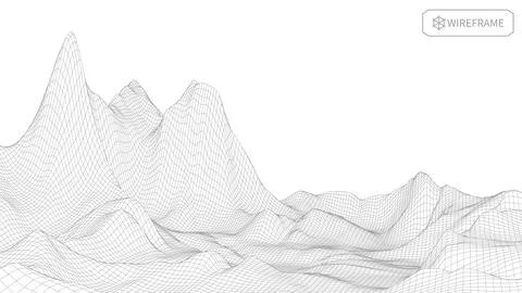 Wireframe landscape on white background. Abstract geometric vector technology Illustrazione stock
