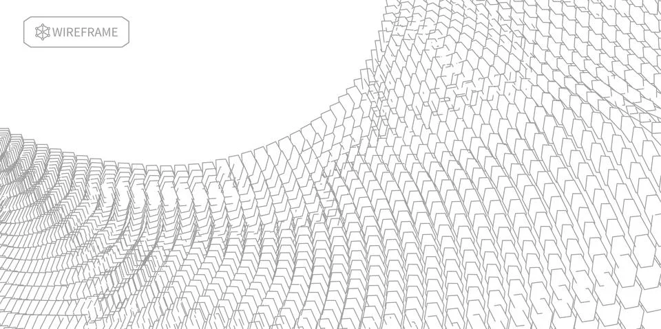 Wireframe landscape on white background. Abstract geometric vector technology Stock Illustration
