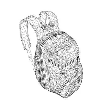 Wireframe of a large backpack made of black lines isolated on a white backg.. Stockillustratie