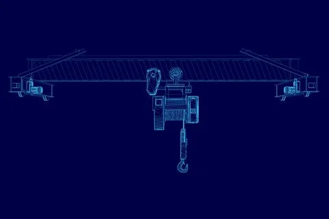 Wireframe of lifting stationary crane from blue lines isolated on blue Stock-Illustration