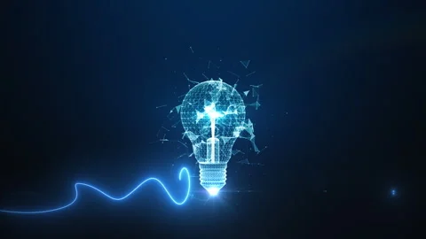 Wireframe light bulb with energy wave, Digital light bulb concept Stock Footage 273284752