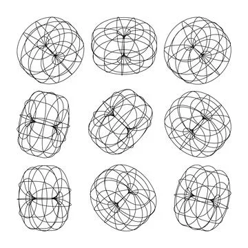 Wireframe lined shapes. Perspective mesh, 3d grid. Low poly geometric elements Stock Illustration