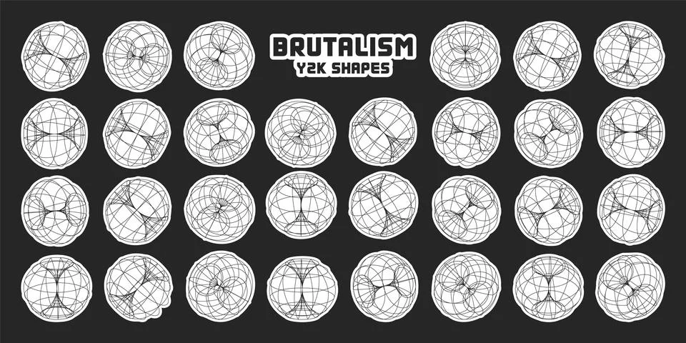 Wireframe lined shapes. Perspective mesh, 3d grid. Modern trendy low poly 스톡 일러스트