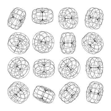 Wireframe lined shapes. Perspective mesh, 3d grid. Low poly geometric elements 스톡 일러스트