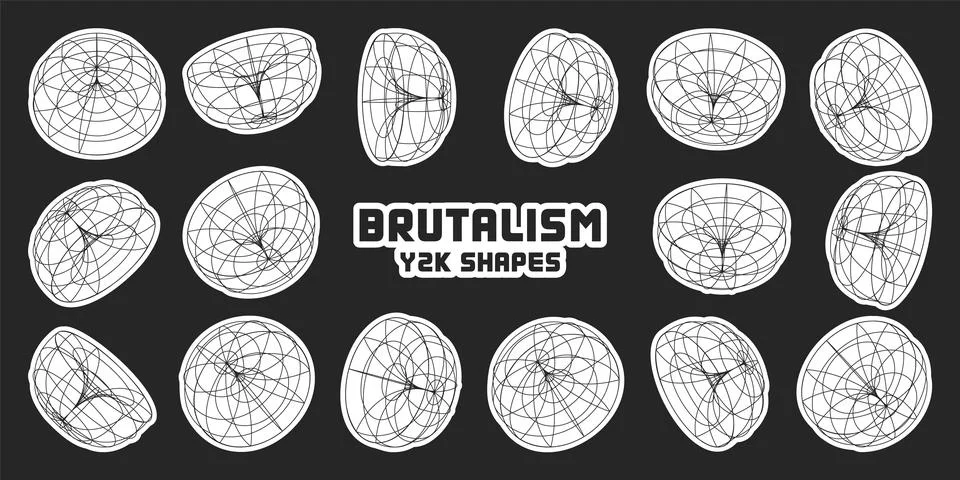 Wireframe lined shapes. Perspective mesh, 3d grid. Modern trendy low poly 스톡 일러스트