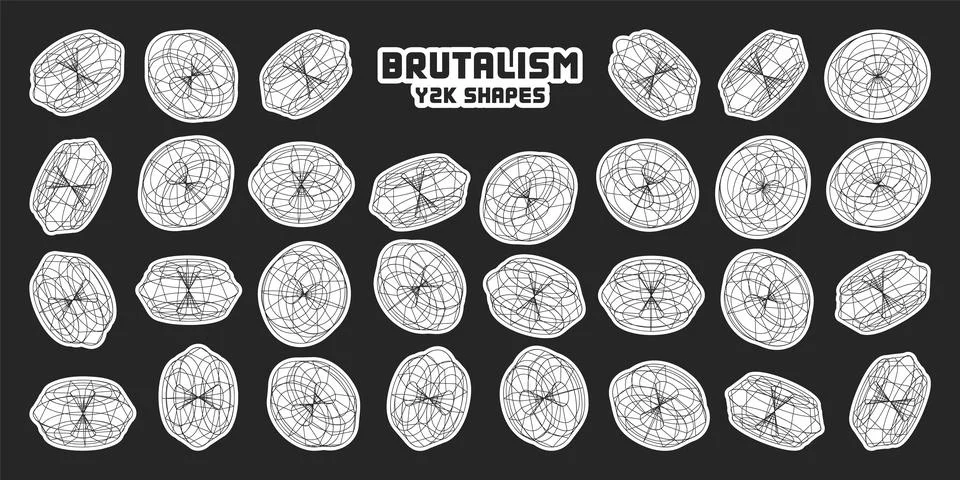 Wireframe lined shapes. Perspective mesh, 3d grid. Modern trendy low poly Stock Illustration