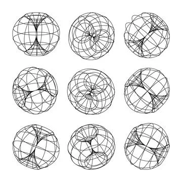 Wireframe lined shapes. Perspective mesh, 3d grid. Low poly geometric elements 스톡 일러스트