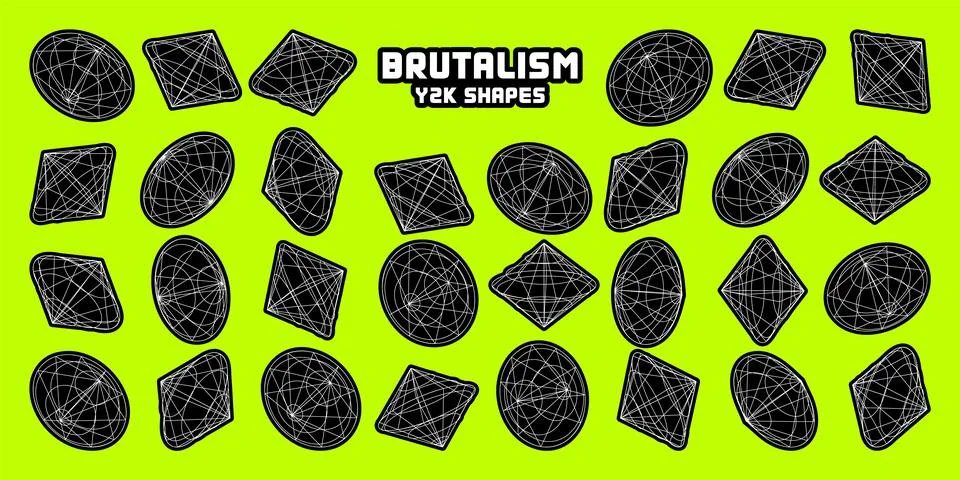 Wireframe lined shapes. Perspective mesh, 3d grid. Modern trendy low poly Illustrazione stock