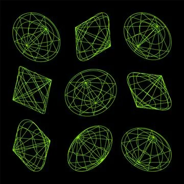 Wireframe lined shapes. Perspective mesh, 3d grid. Low poly geometric elements Stock Illustration