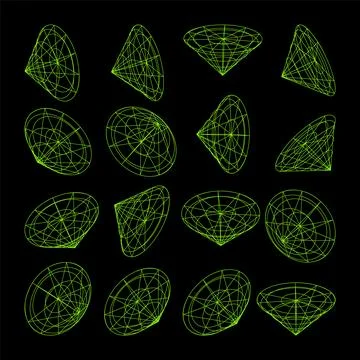 Wireframe lined shapes. Perspective mesh, 3d grid. Low poly geometric elements 스톡 일러스트