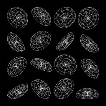 Wireframe lined shapes. Perspective mesh, 3d grid. Low poly geometric elements Stock Illustration