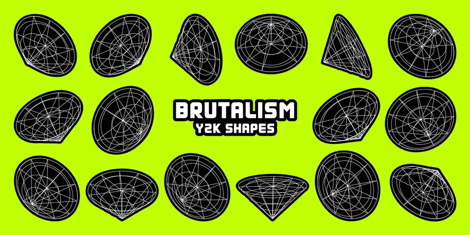 Wireframe lined shapes. Perspective mesh, 3d grid. Modern trendy low poly Illustrazione stock