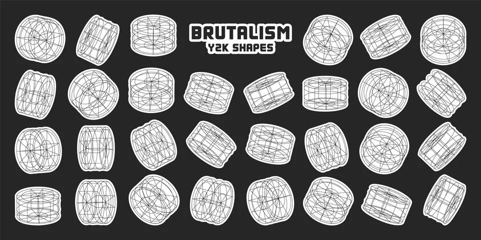Wireframe lined shapes. Perspective mesh, 3d grid. Modern trendy low poly Stock Illustration