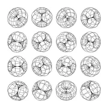 Wireframe lined shapes. Perspective mesh, 3d grid. Low poly geometric elements イラスト素材