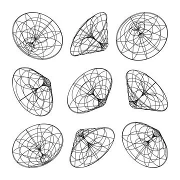 Wireframe lined shapes. Perspective mesh, 3d grid. Low poly geometric elements Stock Illustration