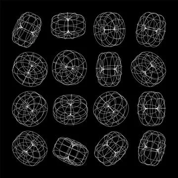 Wireframe lined shapes. Perspective mesh, 3d grid. Low poly geometric elements Stock Illustration