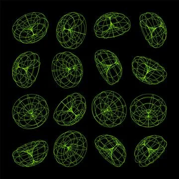 Wireframe lined shapes. Perspective mesh, 3d grid. Low poly geometric elements 스톡 일러스트