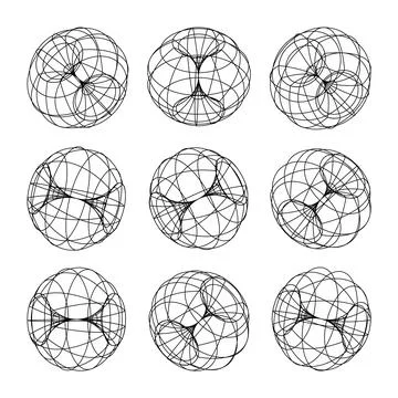 Wireframe lined shapes. Perspective mesh, 3d grid. Low poly geometric elements Stock Illustration