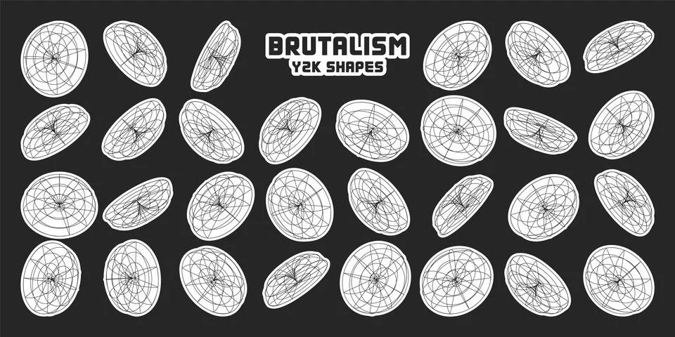 Wireframe lined shapes. Perspective mesh, 3d grid. Modern trendy low poly Stock-Illustration