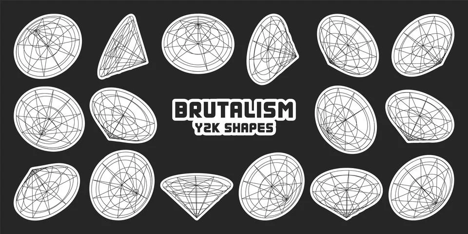 Wireframe lined shapes. Perspective mesh, 3d grid. Modern trendy low poly Illustrazione stock