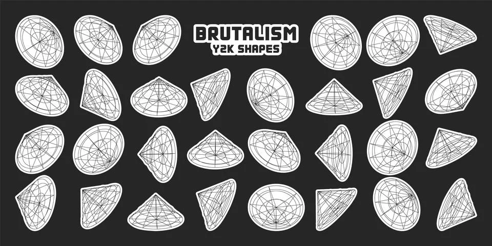 Wireframe lined shapes. Perspective mesh, 3d grid. Modern trendy low poly Illustrazione stock