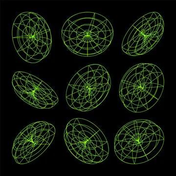 Wireframe lined shapes. Perspective mesh, 3d grid. Low poly geometric elements Stock Illustration