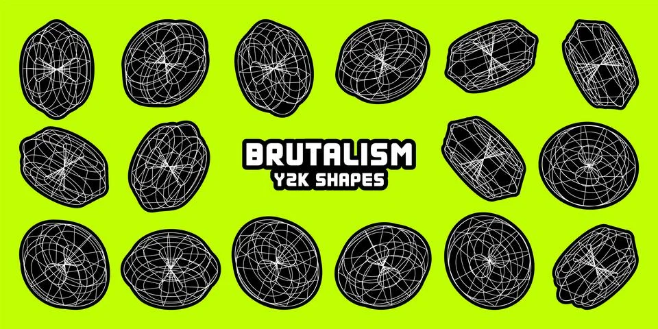 Wireframe lined shapes. Perspective mesh, 3d grid. Modern trendy low poly Illustrazione stock