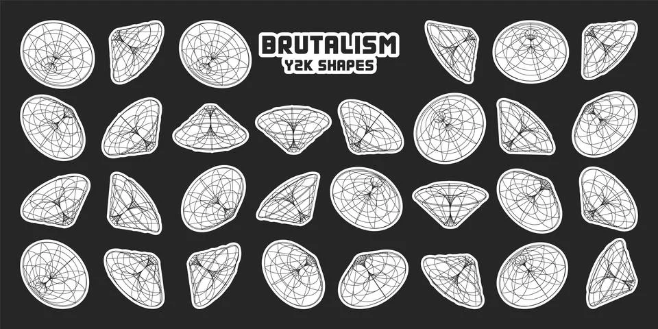 Wireframe lined shapes. Perspective mesh, 3d grid. Modern trendy low poly Stock Illustration