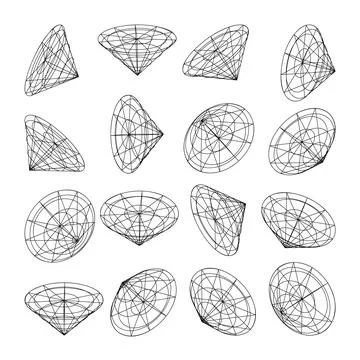 Wireframe lined shapes. Perspective mesh, 3d grid. Low poly geometric elements Stock Illustration
