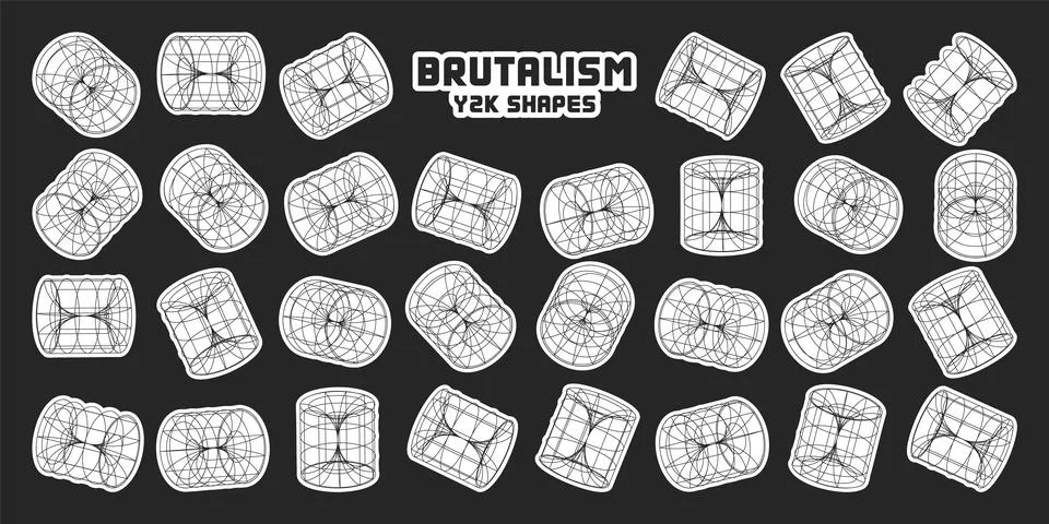 Wireframe lined shapes. Perspective mesh, 3d grid. Modern trendy low poly Illustrazione stock