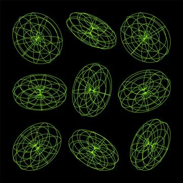 Wireframe lined shapes. Perspective mesh, 3d grid. Low poly geometric elements Stock Illustration