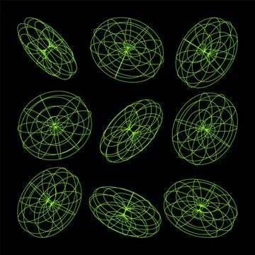 Wireframe lined shapes. Perspective mesh, 3d grid. Low poly geometric elements Stock Illustration