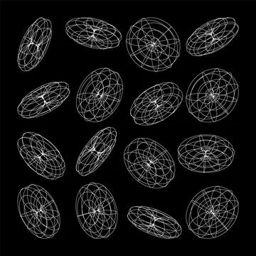 Wireframe lined shapes. Perspective mesh, 3d grid. Low poly geometric elements Stock Illustration