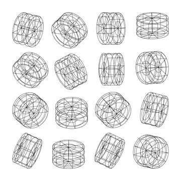 Wireframe lined shapes. Perspective mesh, 3d grid. Low poly geometric elements Stock Illustration