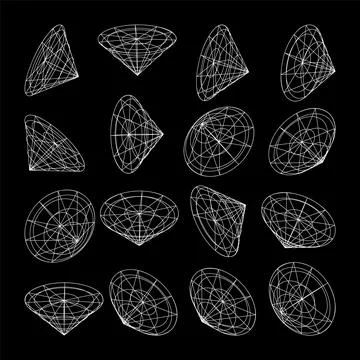 Wireframe lined shapes. Perspective mesh, 3d grid. Low poly geometric elements Stock Illustration