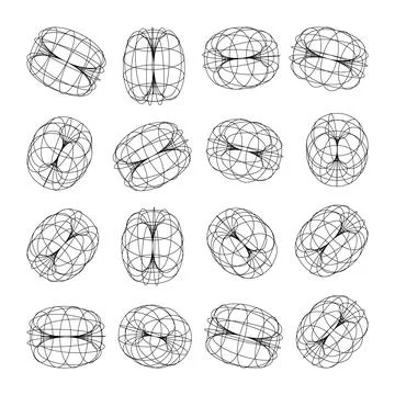 Wireframe lined shapes. Perspective mesh, 3d grid. Low poly geometric elements Stock Illustration