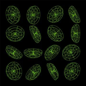 Wireframe lined shapes. Perspective mesh, 3d grid. Low poly geometric elements Stock Illustration