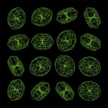 Wireframe lined shapes. Perspective mesh, 3d grid. Low poly geometric elements 스톡 일러스트