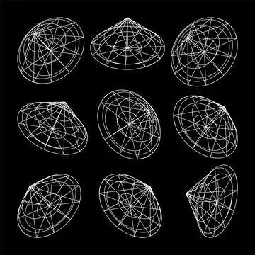 Wireframe lined shapes. Perspective mesh, 3d grid. Low poly geometric elements Stock Illustration