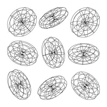 Wireframe lined shapes. Perspective mesh, 3d grid. Low poly geometric elements 스톡 일러스트